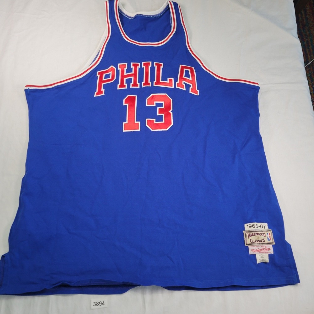 Mitchell Ness Phila 76ers Wilt Chamberlain 66-67 Hardwood Classics Jersey Sz 56